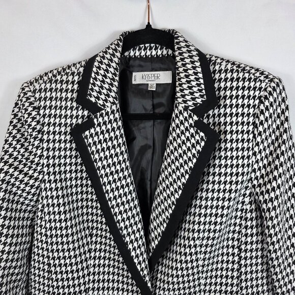 Kasper Blazer Jacket Women's Size 12P Black & White Houndstooth One Button - Picture 5 of 16